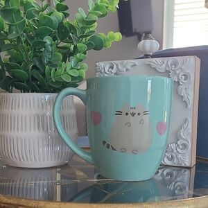 Pusheen Mint Green Ceramic Mug with Pink Hearts 18oz